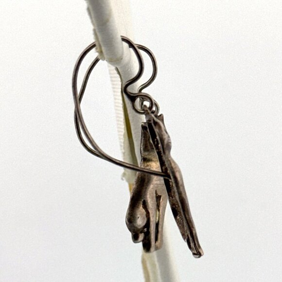 Vintage Estate Sterling Silver 925 Cat Dangle Earrings, 3.2g, XRF Tested - Picture 2 of 8